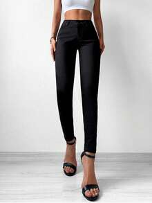 EURMUSE Solid High Waist Skinny Cropped Jeans - Black - View 3