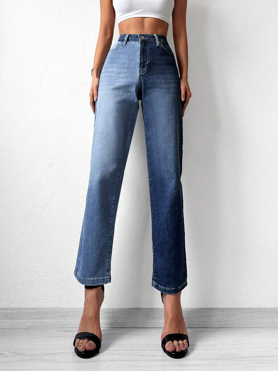 Cottnline Two Tone Straight Leg Jeans - Multicolor - View 1