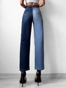Cottnline Two Tone Straight Leg Jeans - Multicolor - View 2