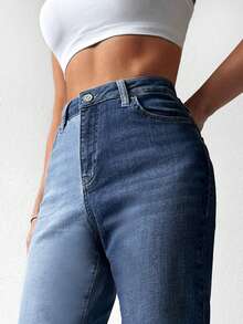 Cottnline Two Tone Straight Leg Jeans - Multicolor - View 3