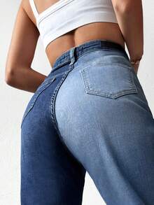 Cottnline Two Tone Straight Leg Jeans - Multicolor - View 4