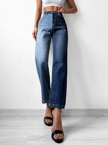 Cottnline Two Tone Straight Leg Jeans - Multicolor - View 5