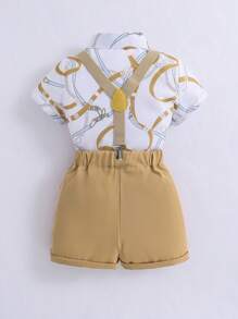SHEIN 男小童錬條圖案前蝴蝶結襯衫和背帶短褲 - 彩色 - 查看 2