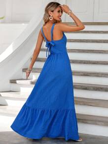 RueChic Plus Size Women Solid Color Round Neck Sleeveless Ruffled Hem Casual Dress - Blue - View 2