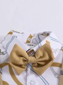 SHEIN 男小童錬條圖案前蝴蝶結襯衫和背帶短褲 - 彩色 - 查看 5