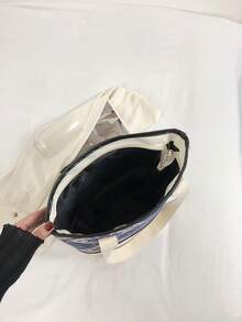 Túi tote đeo vai họa tiết hình học Colorblock Tay cầm đôi thời trang - Màu xanh lam - Xem 6