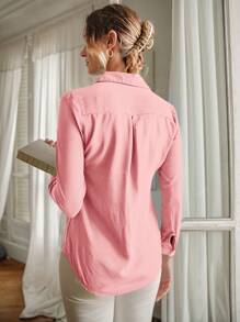 EURMUSE Casual Versatile Solid Color Long Sleeve Shirt - Baby Pink - View 5