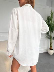 Contrast Sequin Floral Pattern Rolled Sleeve Shirt - White - View 2