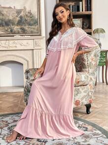 SHEIN Maternity Contrast Lace Ruffle Hem Dress