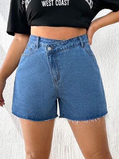 SHEIN 大碼毛邊牛仔短褲