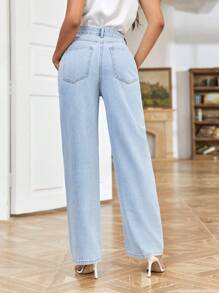 SHEIN Essnce Solid Ripped Detail Jeans - Light Wash - View 2