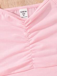 SHEIN 青少女騎士領蝙蝠袖襯衫＋收褶細肩帶上衣＋褲子 - 彩色 - 查看 6