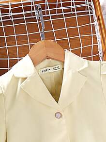 SHEIN Girls Lapel Neck Puff Sleeve Knot Side Button Front Shirt - Apricot - View 4
