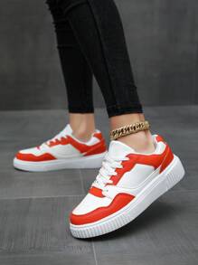 Women Two Tone Lace-up Front Skate Shoes, Sporty Sneakers - Multicolor - View 1