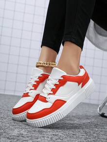 Women Two Tone Lace-up Front Skate Shoes, Sporty Sneakers - Multicolor - View 2