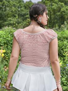 ROMWE Kawaii Plus Ruched Lace Tee