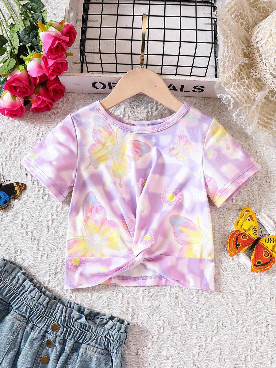 Áo phông in hình bướm màu tím giản dị cho các cô gái trẻ cho mùa hè - Màu tím - Xem 1