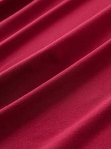 EMERY ROSE Plus Solid V Neck Tee - Burgundy - View 3