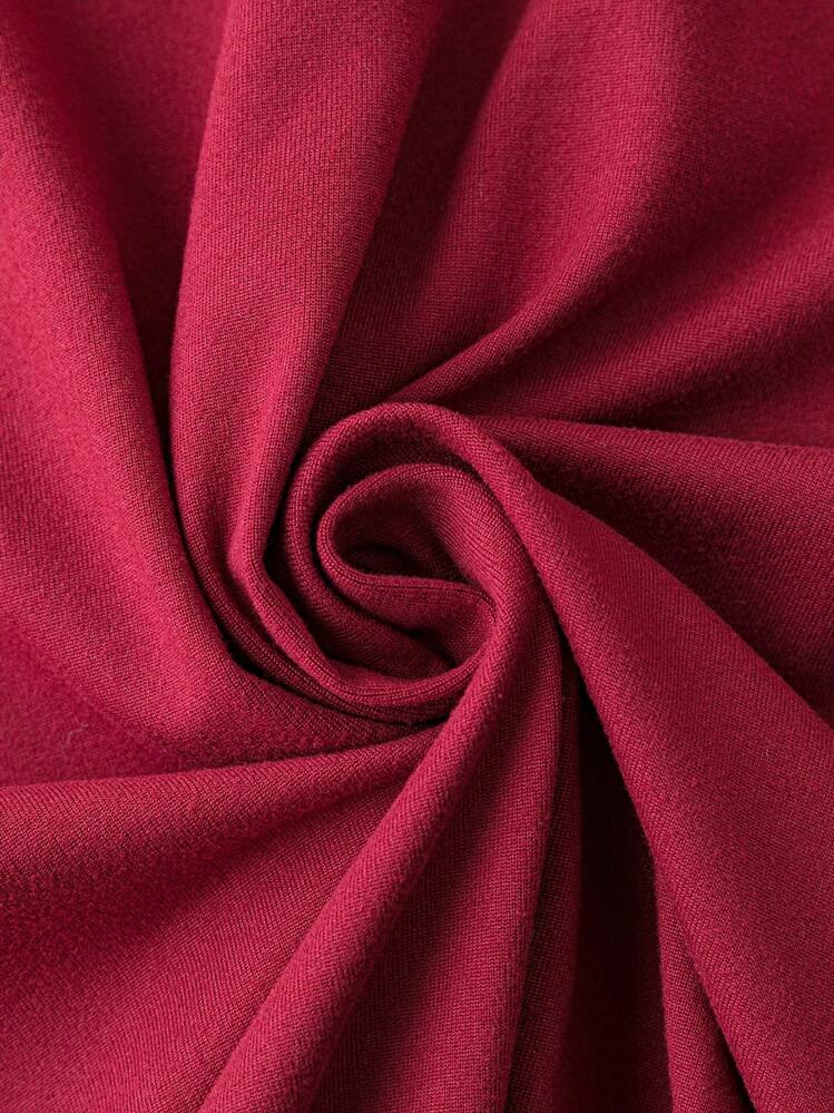 EMERY ROSE Plus Solid V Neck Tee - Burgundy - View 4