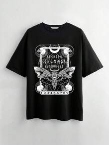 ROMWE Goth 哥德式飛蛾印花大尺碼女 T 卹 - 黑色 - 查看 1