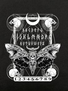 ROMWE Goth 哥德式飛蛾印花大尺碼女 T 卹 - 黑色 - 查看 3