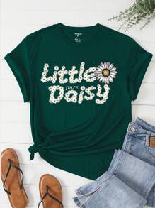 Áo thun Plus size Hoa Lá thư Giải trí - Màu xanh lá cây đậm - Xem 1