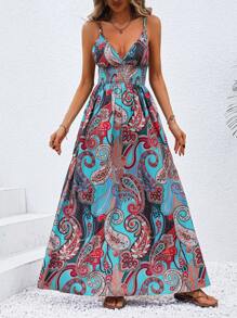 Breezaya 佩斯利印花吊帶洋裝 - 藍色 - 查看 4