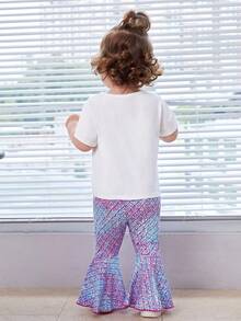SHEIN Baby Shell Print Tee & Fish Scales Print Flare Leg Pants - Multicolor - View 2