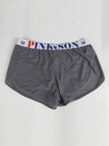 Men Letter Tape Waist Boxer Brief - Grey - View 2