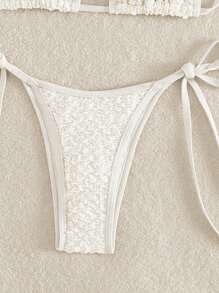 Solid Halter Triangle Tie Side Bikini Set For Summer Beach - Beige - View 3