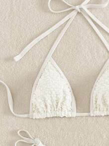Solid Halter Triangle Tie Side Bikini Set For Summer Beach - Beige - View 5