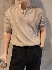 Manfinity Homme Áo dệt kim nam Nút Nút phía trước màu trơn Giải trí - màu nâu - Xem 1