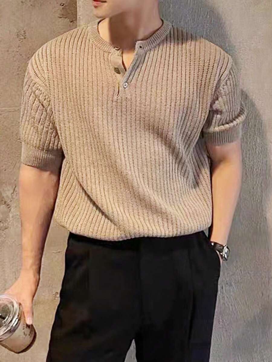 Manfinity Homme Áo dệt kim nam Nút Nút phía trước màu trơn Giải trí - màu nâu - Xem 1