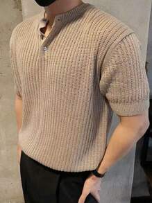 Manfinity Homme Áo dệt kim nam Nút Nút phía trước màu trơn Giải trí - màu nâu - Xem 4