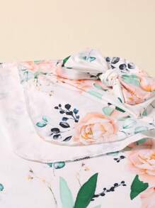 嬰兒攝影花卉圖案圍裹毯子和頭巾道具 - 杏色 - 查看 4