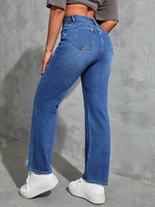SHEIN EZwear 素色拉鏈門襟牛仔褲 - 中等水洗藍 - 查看 2