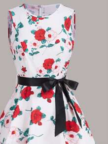 SHEIN Clasi Đầm Thắt lưng Dây kéo Hoa Tất cả trên in Thanh lịch - trắng - Xem 5