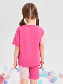 SHEIN Toddler Girls Colourblock Tee & Cycling Shorts Set - Multicolor - View 2