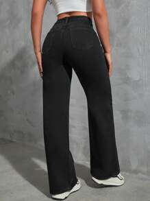 SHEIN EZwear Jeans de pierna recta - Negro - Ver 2