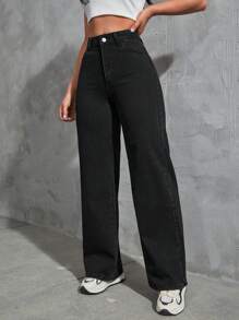 SHEIN EZwear Jeans de pierna recta - Negro - Ver 3