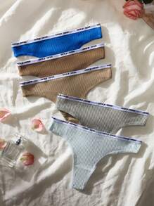 5pack Letter Tape Waist Thong - Multicolor - View 2