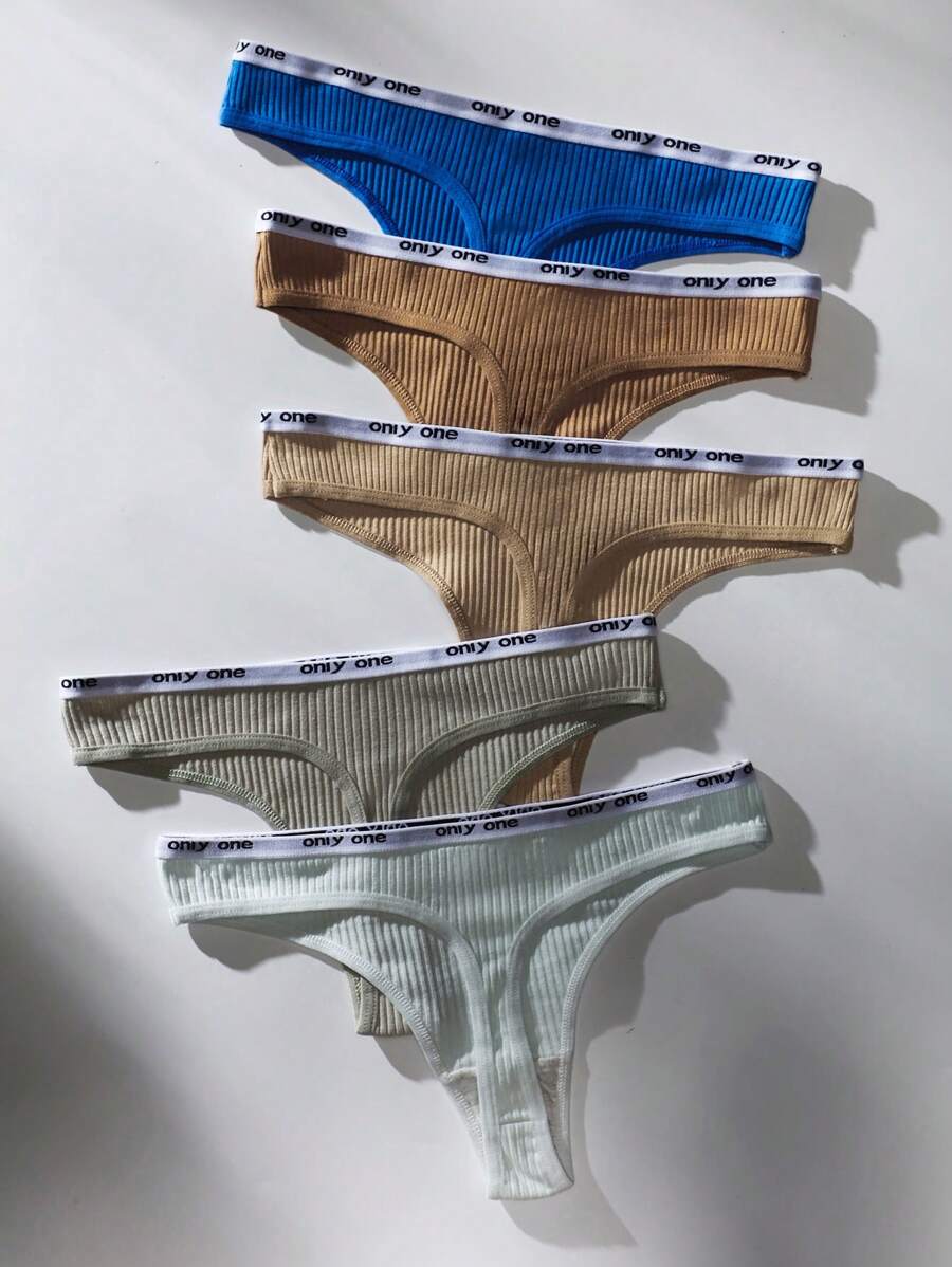 5pack Letter Tape Waist Thong - Multicolor - View 1