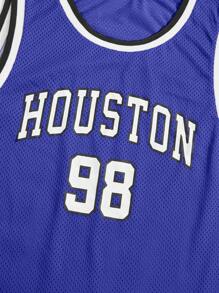 Manfinity VCAY Men Letter Graphic Contrast Trim Mesh Tank Top - Royal Blue - View 3