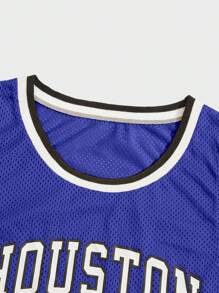 Manfinity VCAY Men Letter Graphic Contrast Trim Mesh Tank Top - Royal Blue - View 4