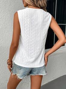 SHEIN LUNE Áo khoác và áo lót dành cho xe tăng nữ Uốn nếp Tranh thêu màu trơn Giải trí - trắng - Xem 3