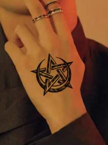 1 Pegatina Temporal De Tatuaje Con Diseño De Estrella De Cinco Puntas - Negro - Ver 1