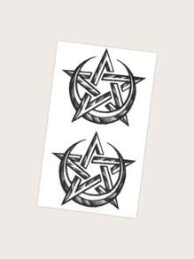 1 Pegatina Temporal De Tatuaje Con Diseño De Estrella De Cinco Puntas - Negro - Ver 4