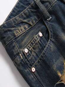 Hombres Shorts en mezclilla desgarro crudo - Azul lavado medio - Ver 3