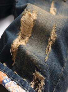 Hombres Shorts en mezclilla desgarro crudo - Azul lavado medio - Ver 4