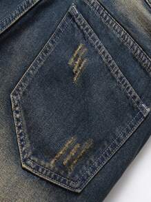 Hombres Shorts en mezclilla desgarro crudo - Azul lavado medio - Ver 5